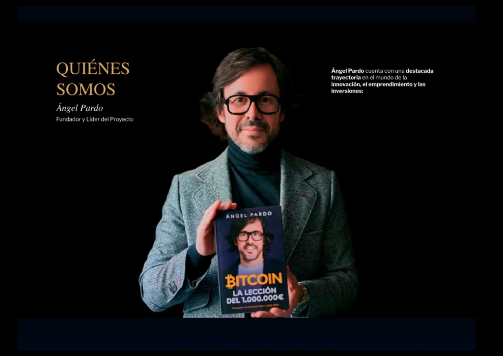 Ángel Pardo sosteniendo su libro Bitcoin La Lección del 1.000.000€, fundador de Metapro Academy